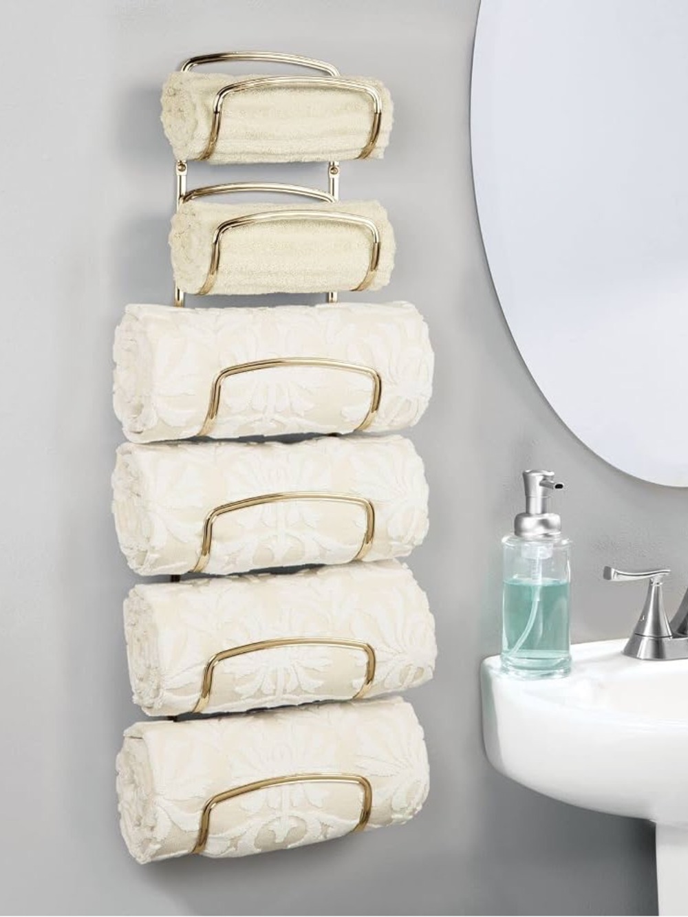 mDesign Metal Towel Shelves - Towel Rack for the Bathroom with 6 Compartments